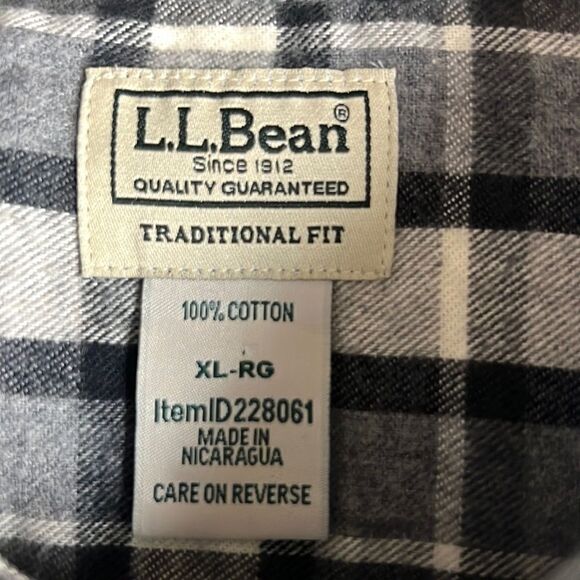 L.L. Bean Gray Plaid Cotton Flannel Long Sleeve Button Down Shirt XL - XXL - Picture 11 of 12